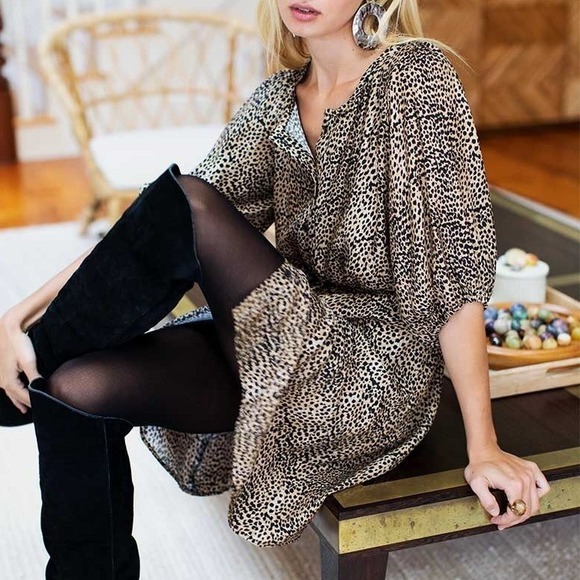 Emerson Fry Dresses & Skirts - Emerson Fry Silk Fiona Dress Small Cheetah Animal Print Tie Waist Shirt‎ Dress
